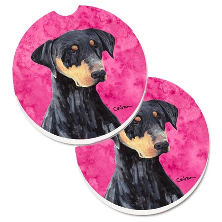 Carolines Treasures Pink Doberman Set of 2 Cup Holder Car Coaster SC9126PKCARC
